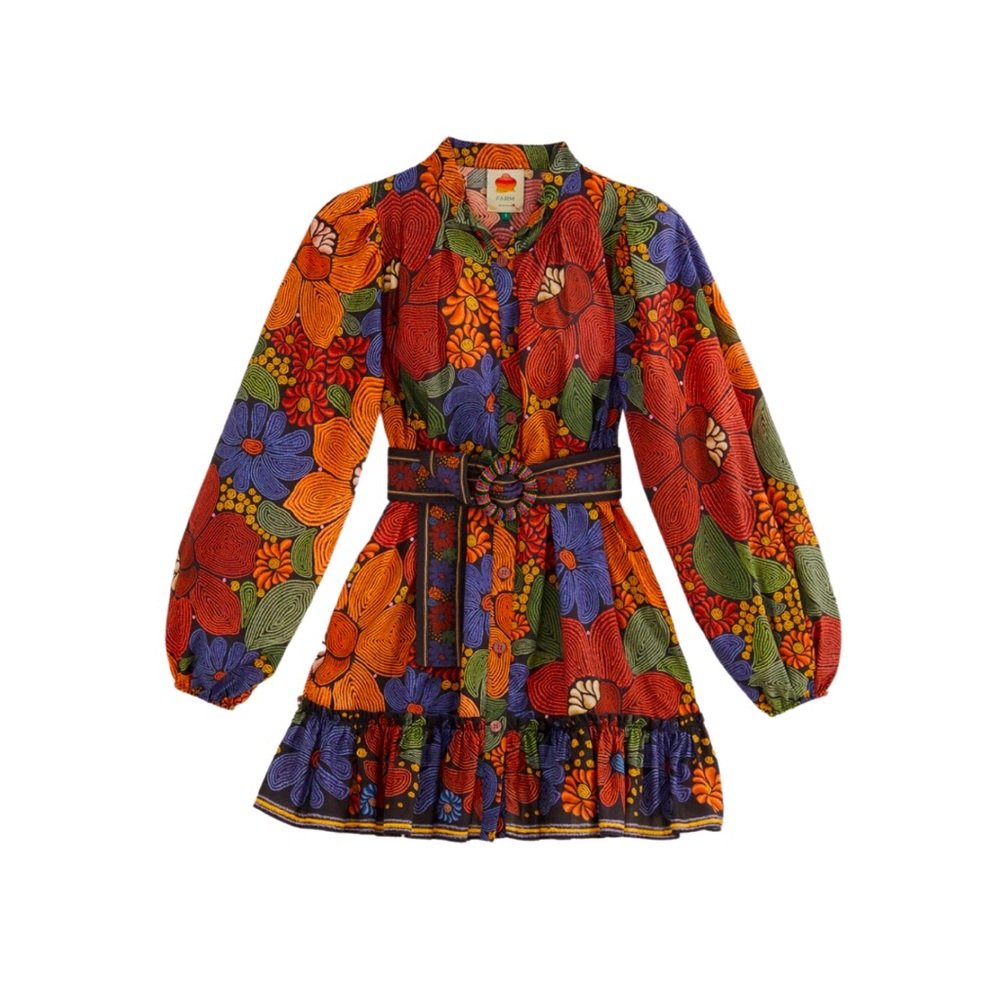 {SOLD} ‼️NWT 🏷️ FARM RIO Black Stitched Flowers Long Sleeve Mini Dress 🌺🌺🦜 - Picture 6 of 6